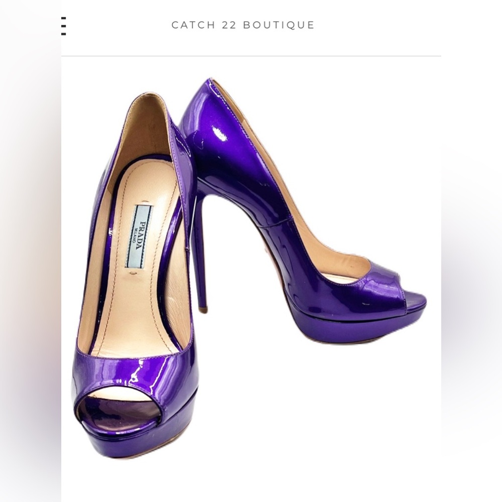 Prada Peep-Toe Patent Leather Purple Pump Sz 36.5 (US 6)